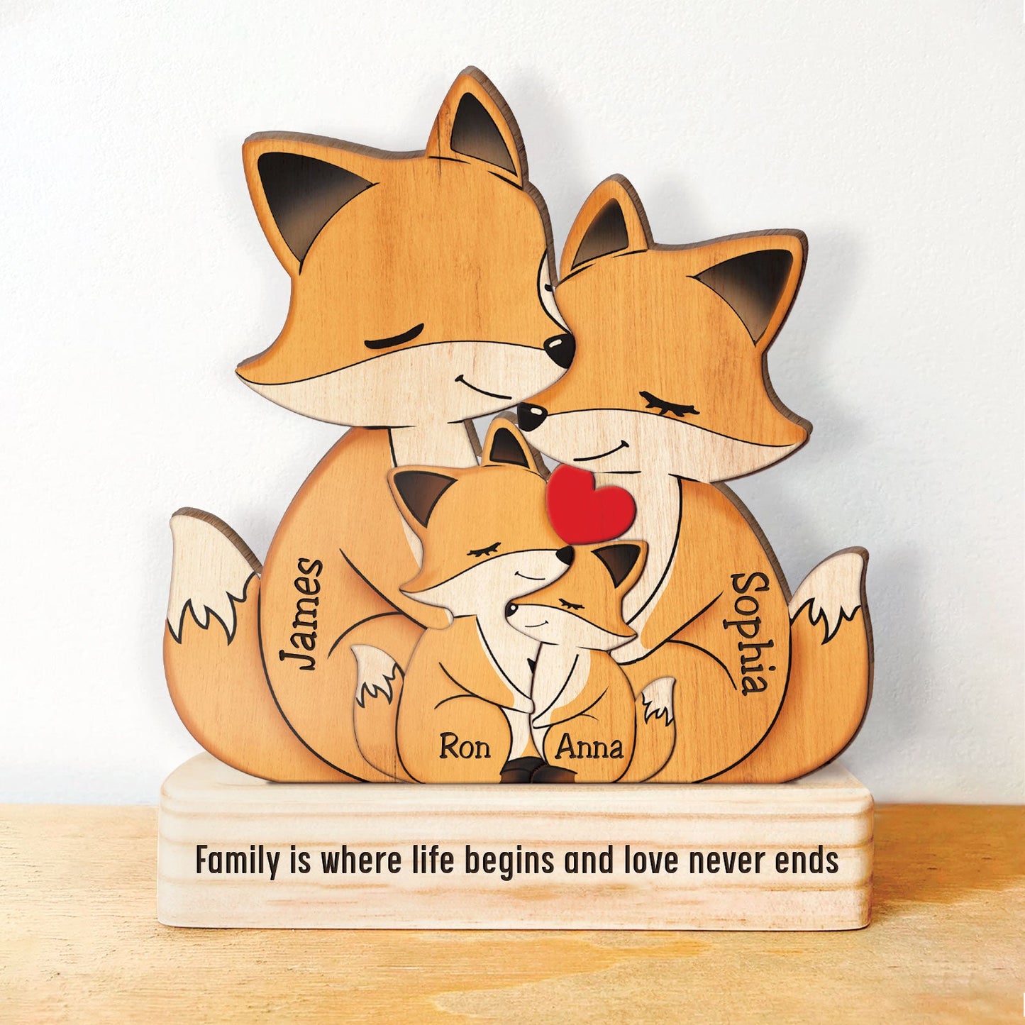 Family - Cutesy Fox Family - Personalized Wooden Puzzle