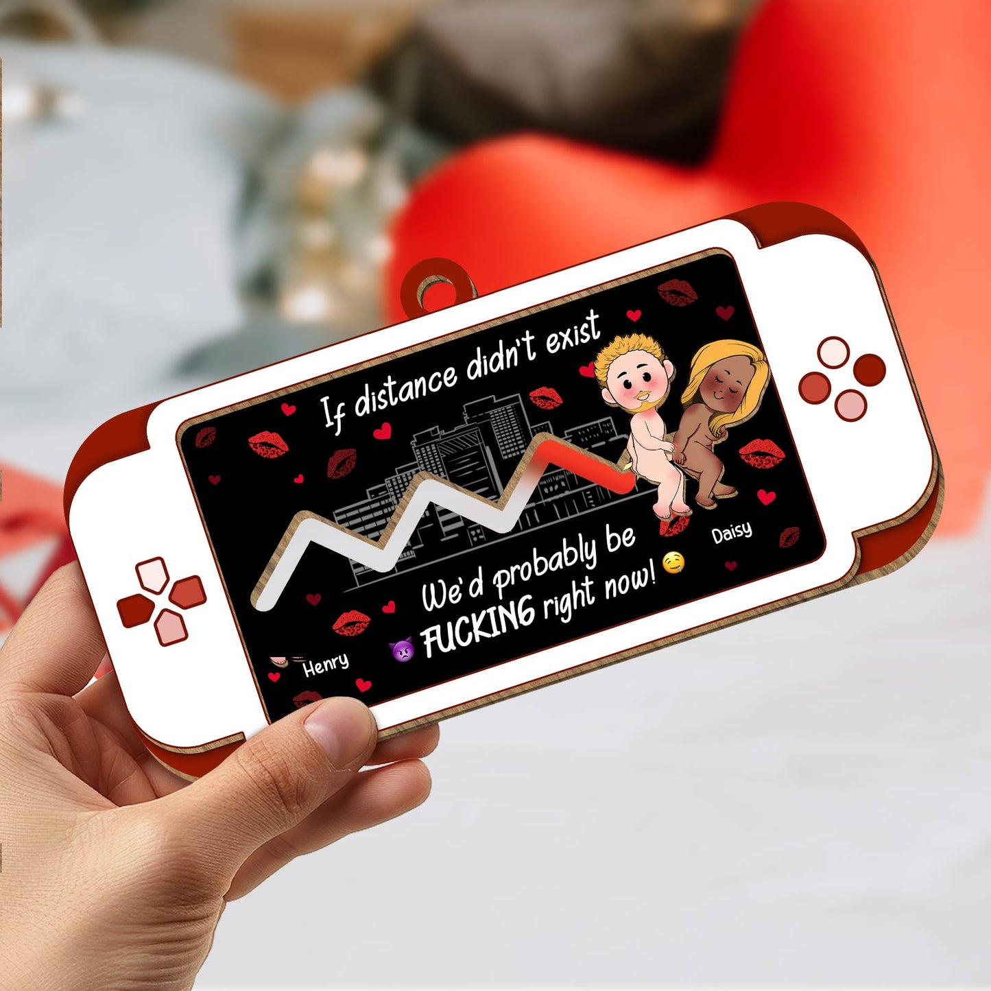 Couple - If Distance Didn't Exist We Probably Be F*cking Right Now - Personalized Wooden Slider Card Keychain