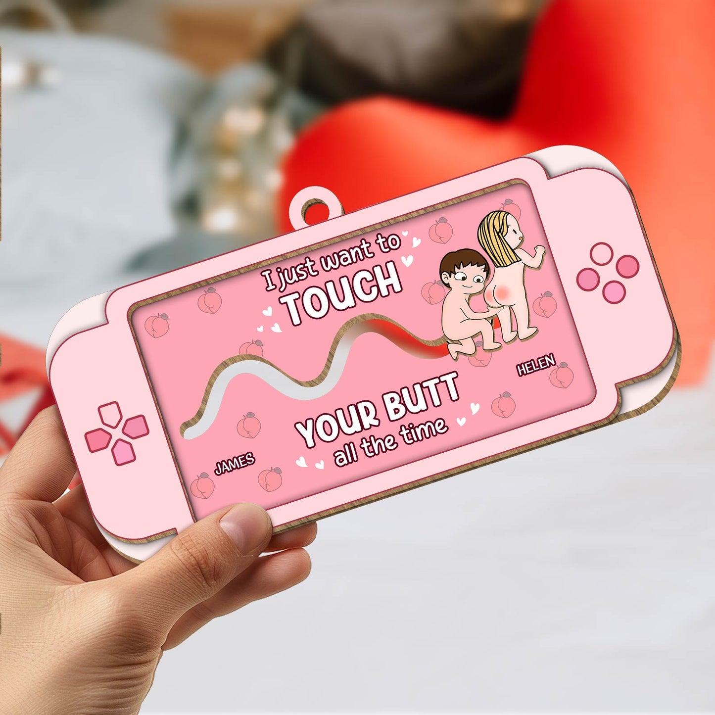 Couple - I Just Want To Touch Your Butt All The Time - Personalized Wooden Slider Card Keychain