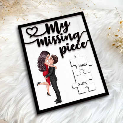 Couple - My Missing Piece Hugging Kissing Couple - Personalized Wooden Layers Plaque