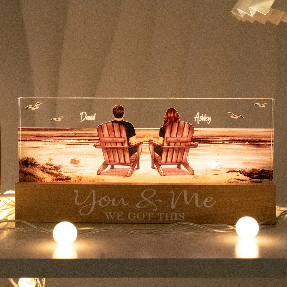 Couple - Couple Sitting At Beach Retro - Personalized LED Light