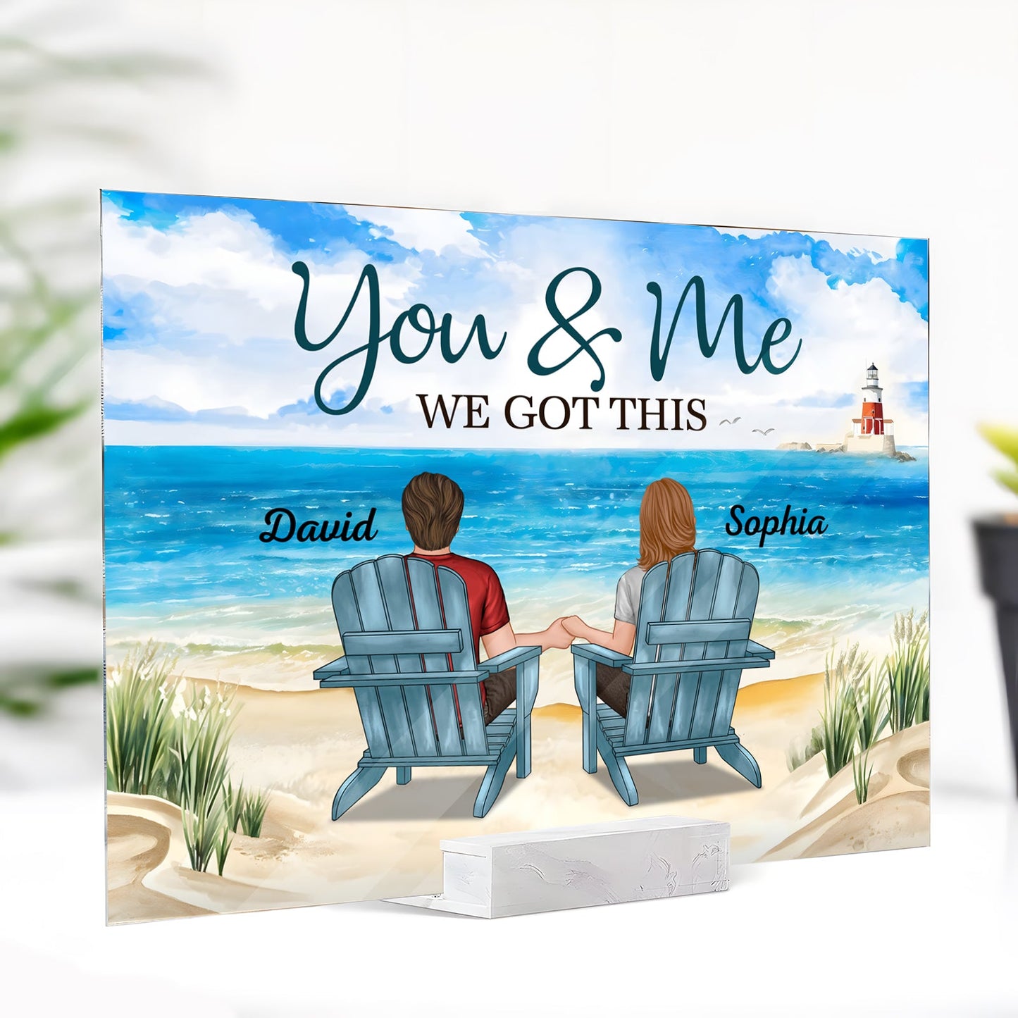 Couple - Back View Couple Sitting Beach Landscape - Personalized Acrylic Plaque