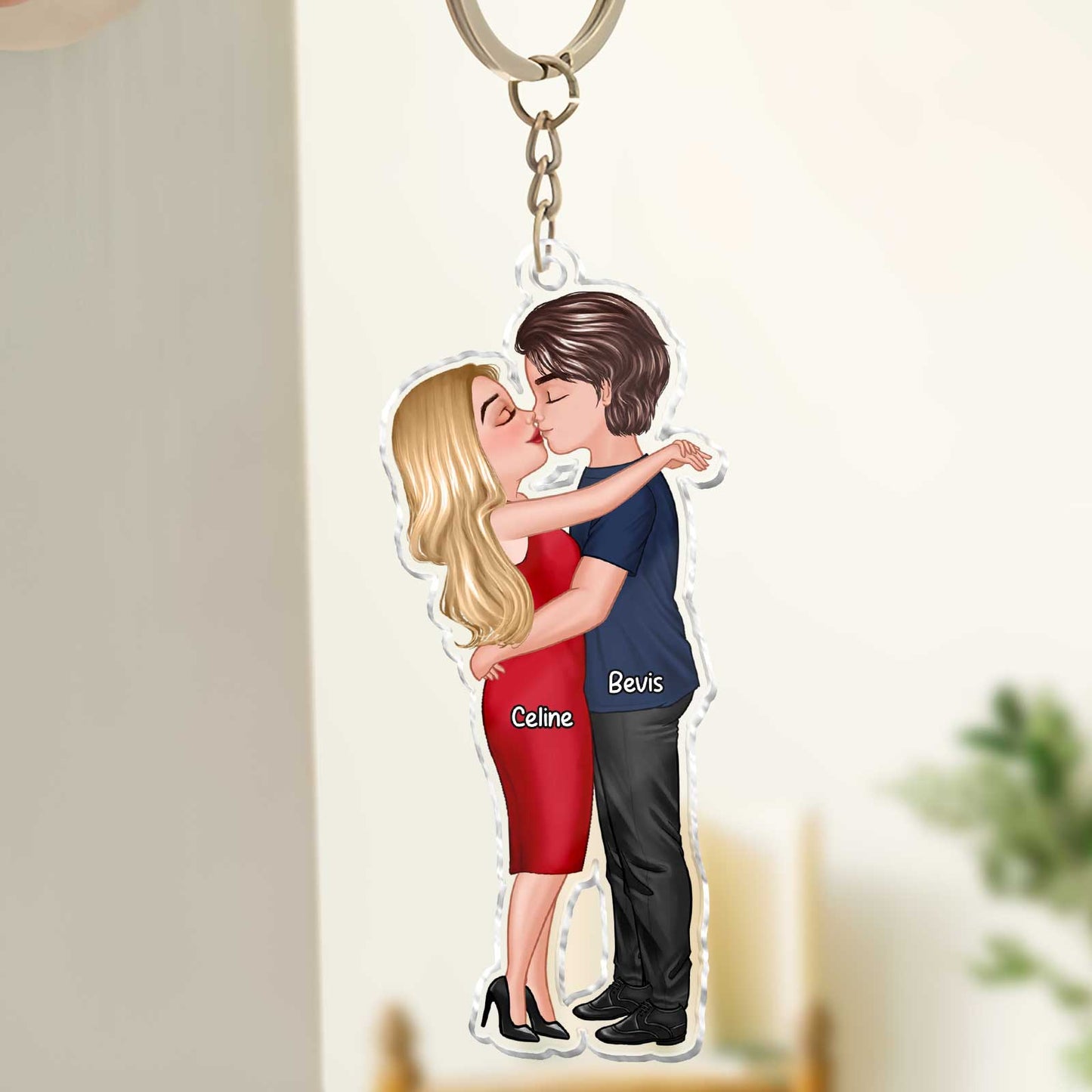 Couple - Hugging Couple - Personalized Acrylic Keychain