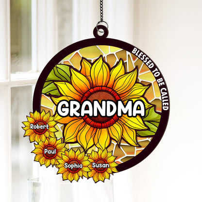 Family - Blessed To Be Called Grandma - Personalized Window Hanging Suncatcher Ornament