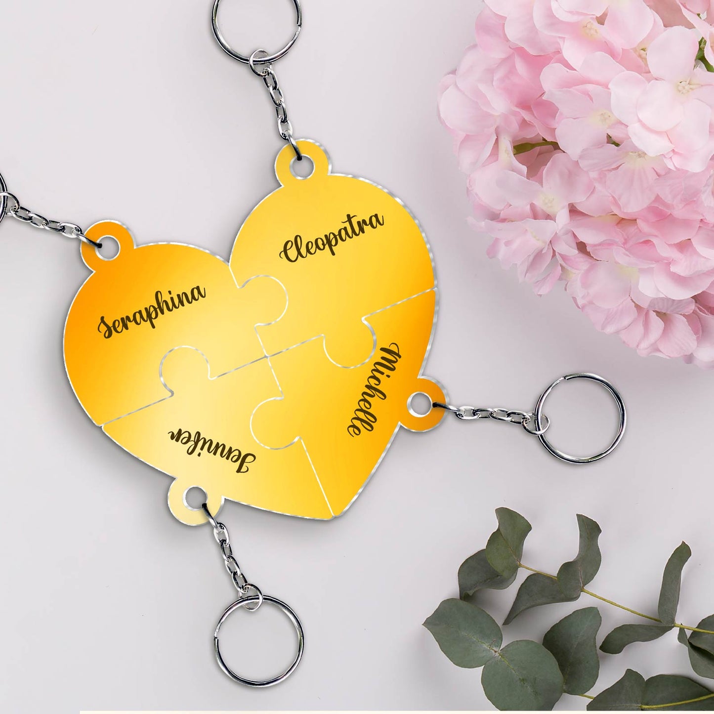 Bestie - Friendship Puzzle Hearts - Personalized Shaking Keychain