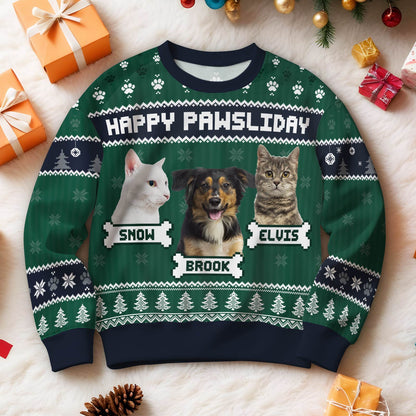 Pet Lovers - Custom Photo Feliz Navidog - Personalized Ugly Sweater