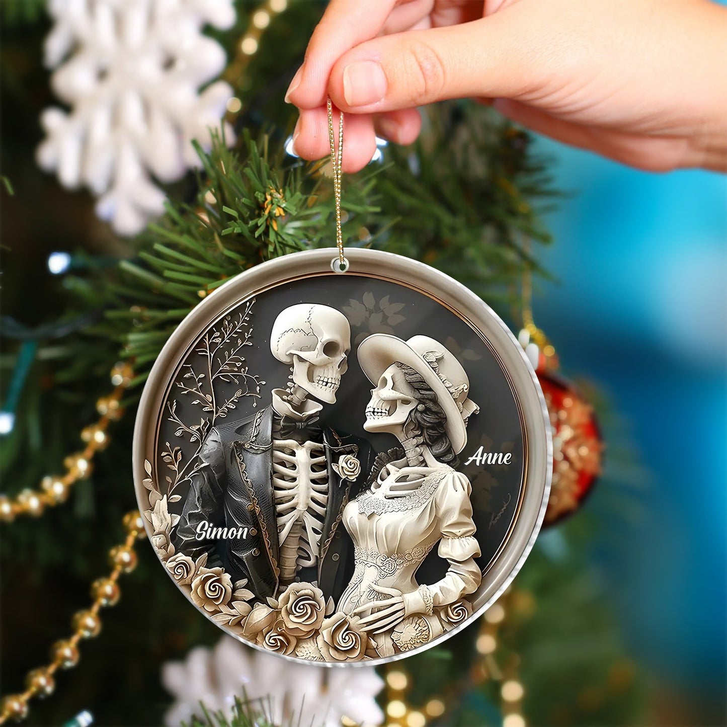 Couple - Vintage Skull Couple - Personalized Acrylic Ornament