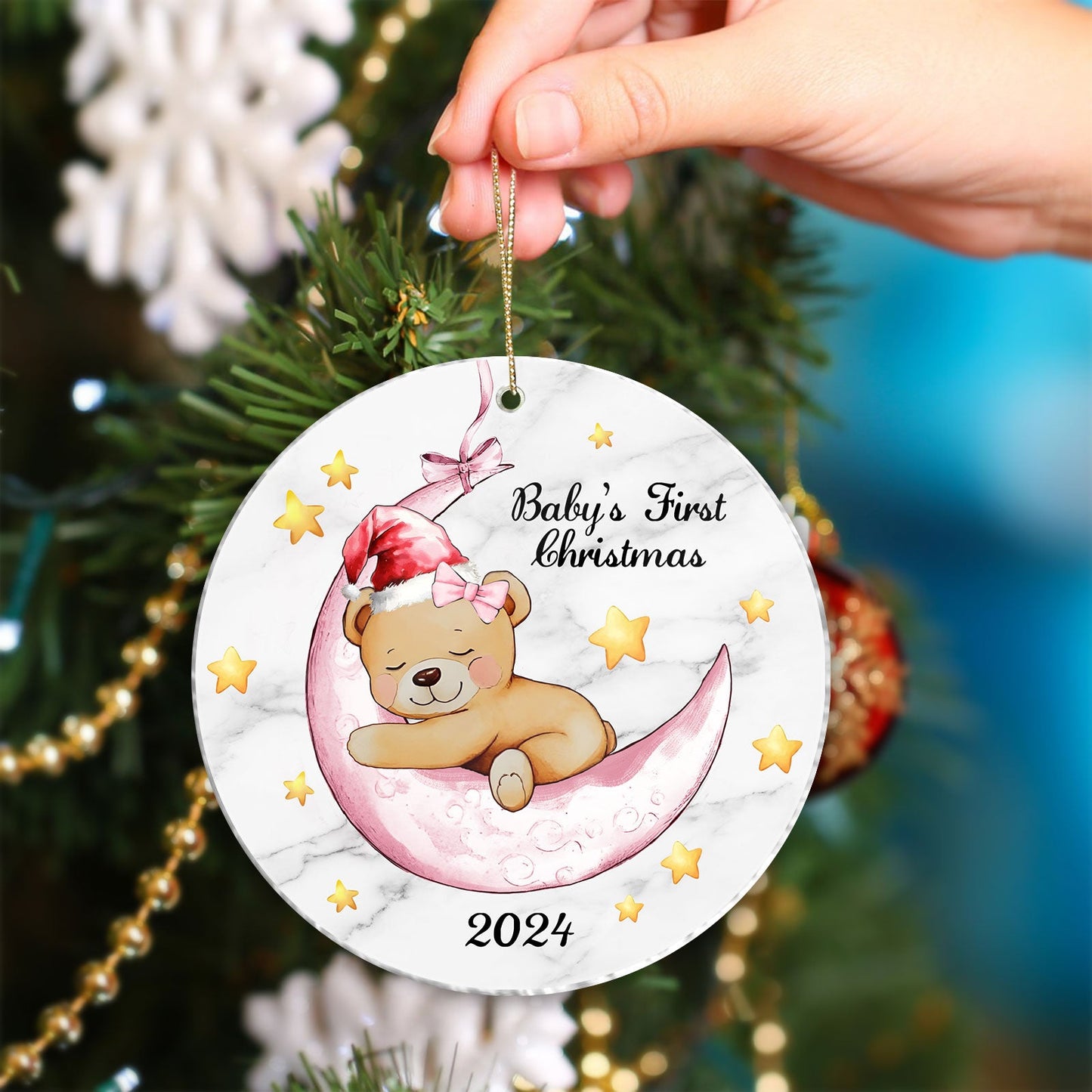 Family - Baby's First Christmas - Personalized Circle Ornament