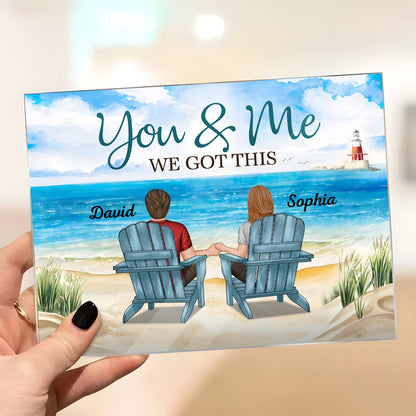 Couple - Back View Couple Sitting Beach Landscape - Personalized Acrylic Plaque