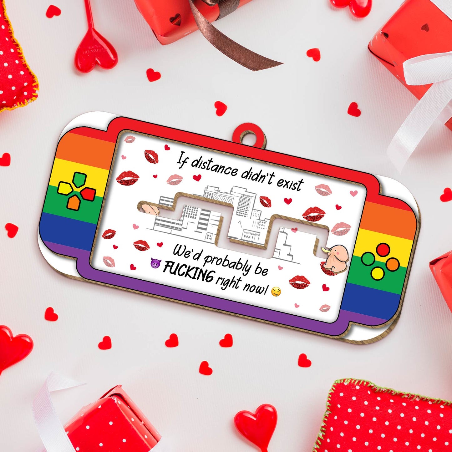 Couple - If Distance Didn't Exist We Probably Be F*cking Right Now - Personalized Wooden Slider Card Keychain