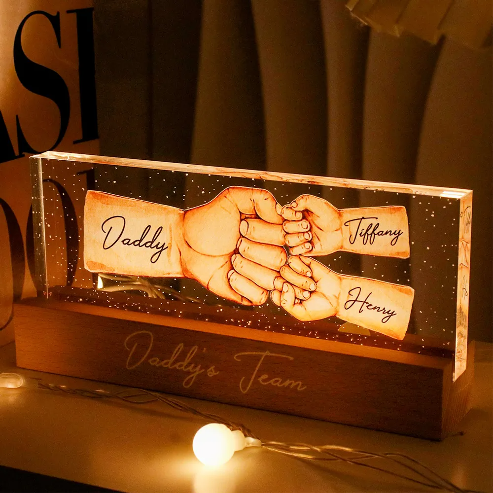 Father - Daddy's Team Fist Bump - Personalized Acrylic LED Night Light