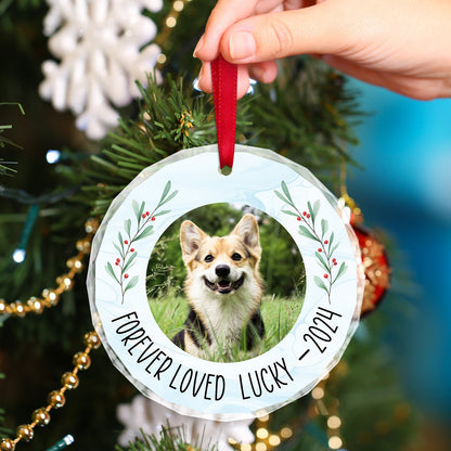 Pet Lovers - Custom Photo Forever Loved Memorial - Personalized Circle Glass Ornament