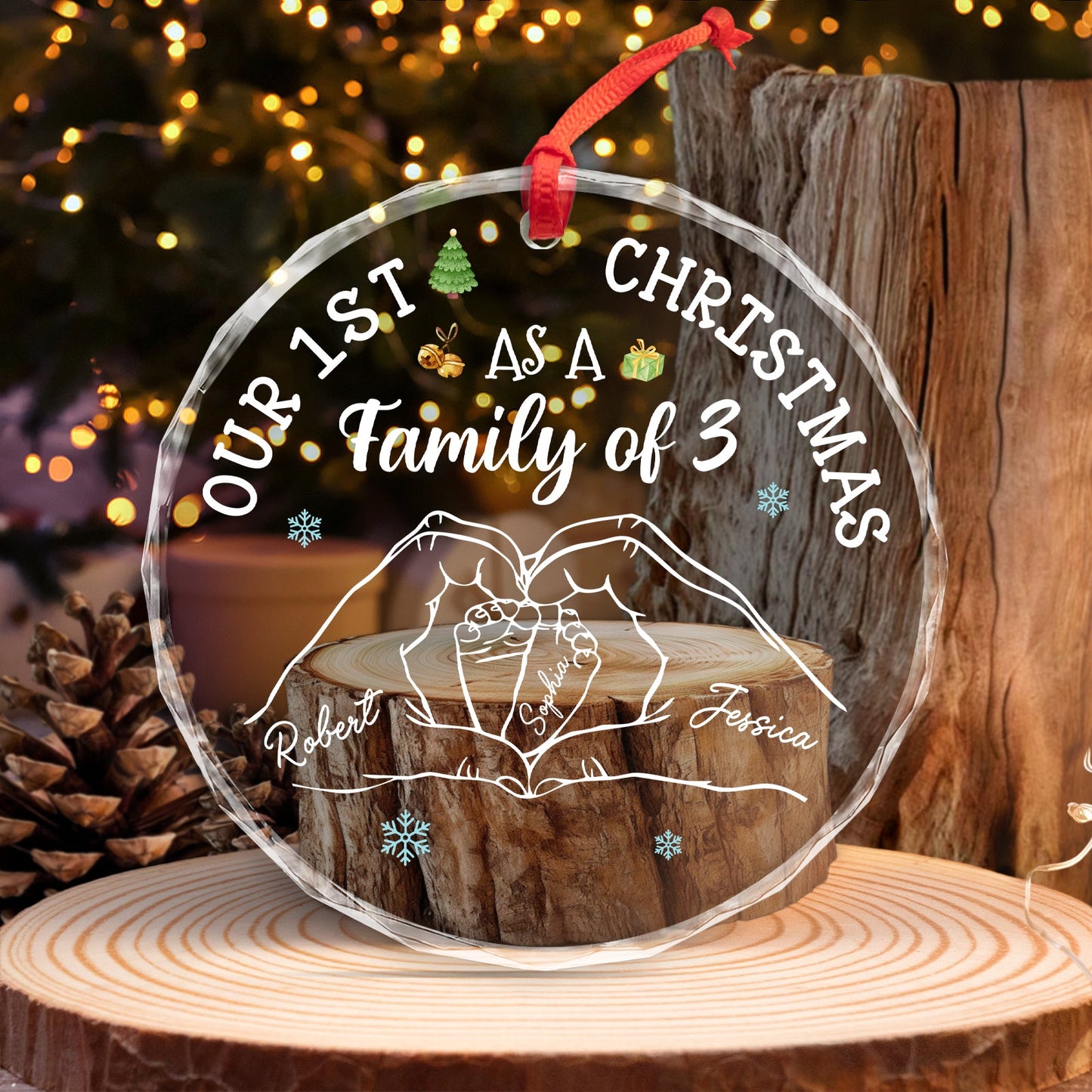 Family - Baby's First Christmas As A Family - Personalized Circle Glass Ornament