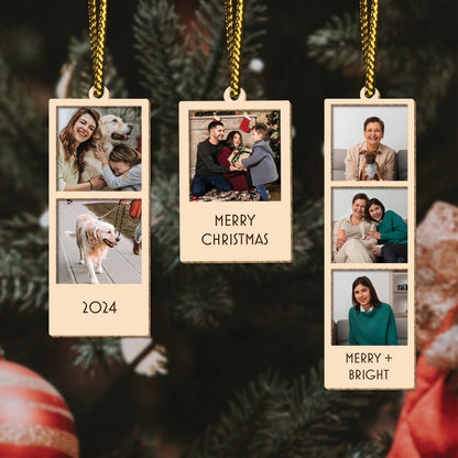 Family - Merry Christmas - Personalized 2-Layered Mix Photo Strip Ornament