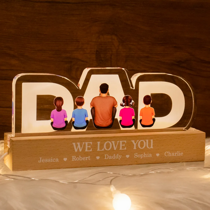 Family - DAD Family Sitting Back View - Personalized Acrylic LED Night Light