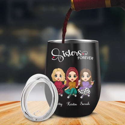 Besties - Sister Forever - Personalized Black Wine Tumbler