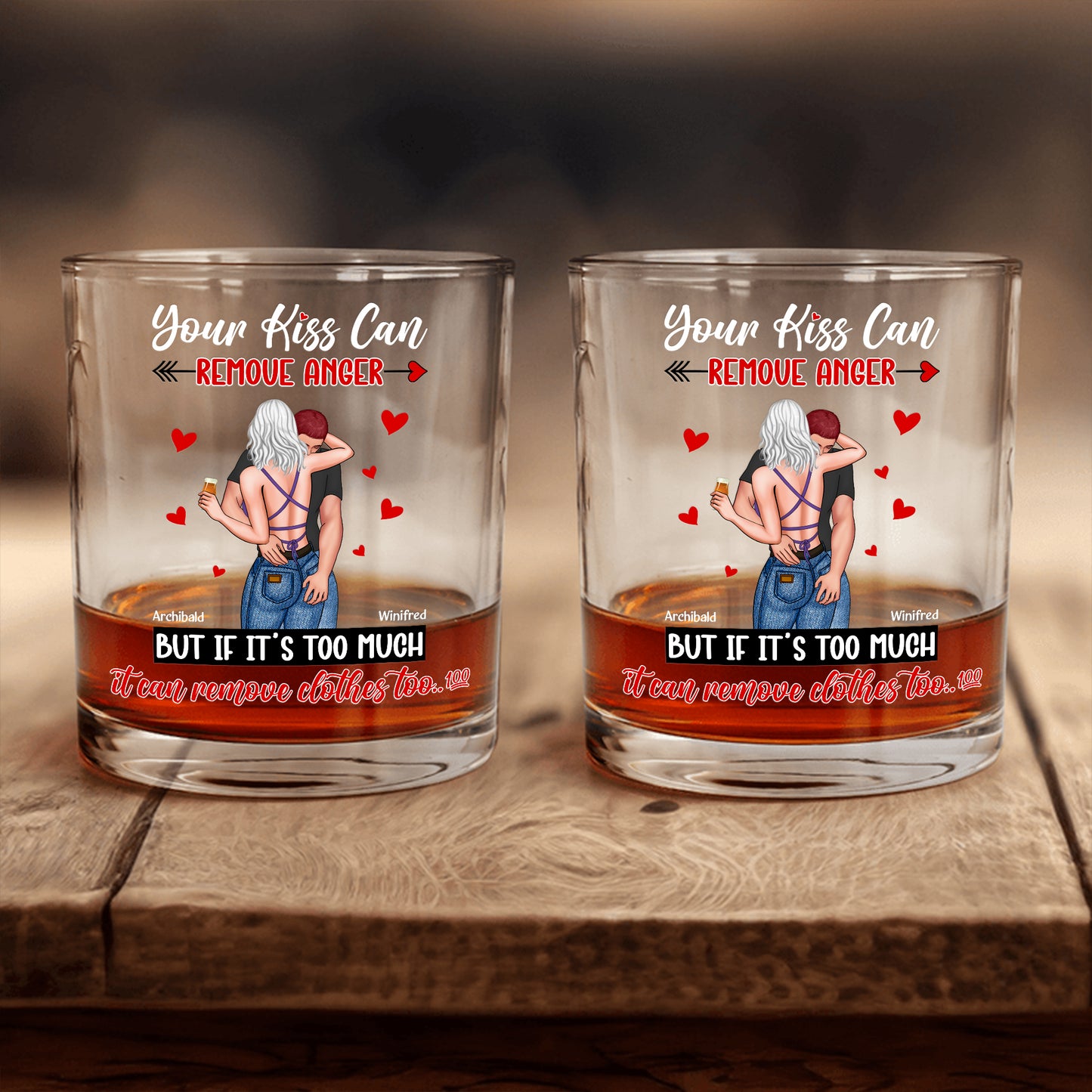 Couple - A Kiss Can Remove Anger - Personalized Whiskey Glass