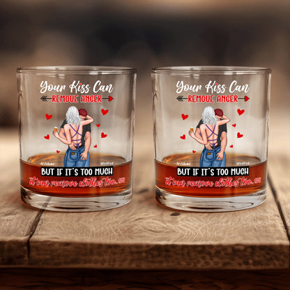 Couple - A Kiss Can Remove Anger - Personalized Whiskey Glass