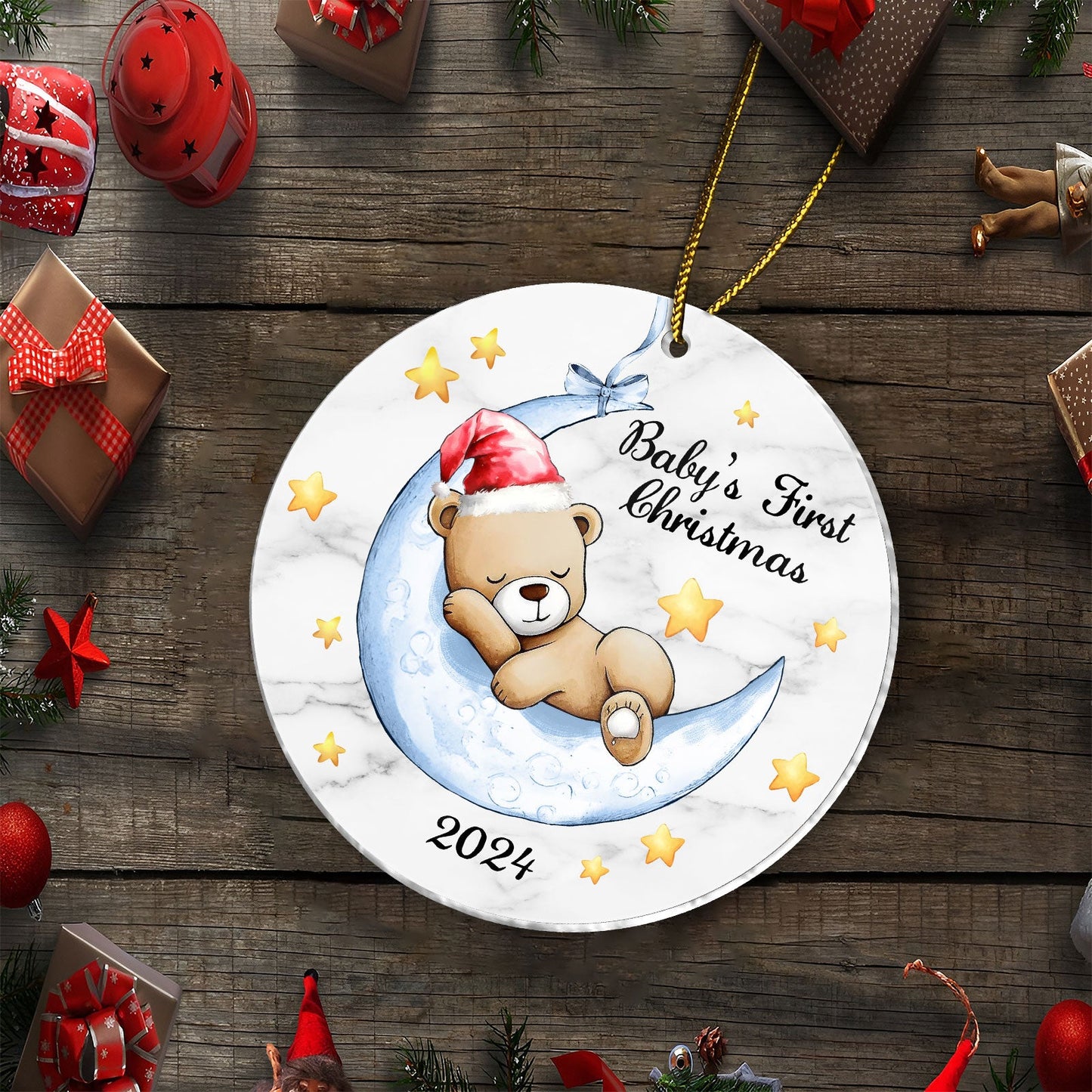 Family - Baby's First Christmas - Personalized Circle Ornament