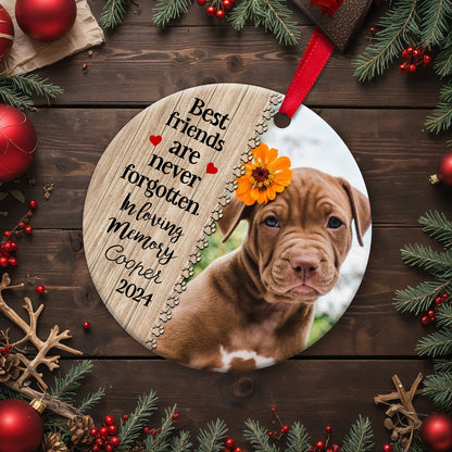 Pet Lovers - Custom Photo Dog Cat Forever In Our Hearts -  Personalized Circle Ceramic Ornament