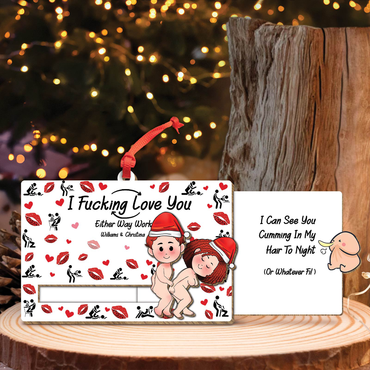 Couple - I Fucking Love You - Personalized Wooden Slider Ornament