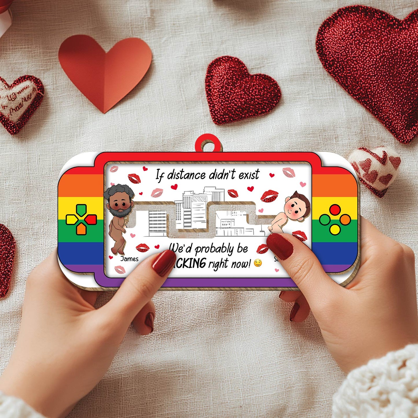 Couple - If Distance Didn't Exist We Probably Be F*cking Right Now - Personalized Wooden Slider Card Keychain