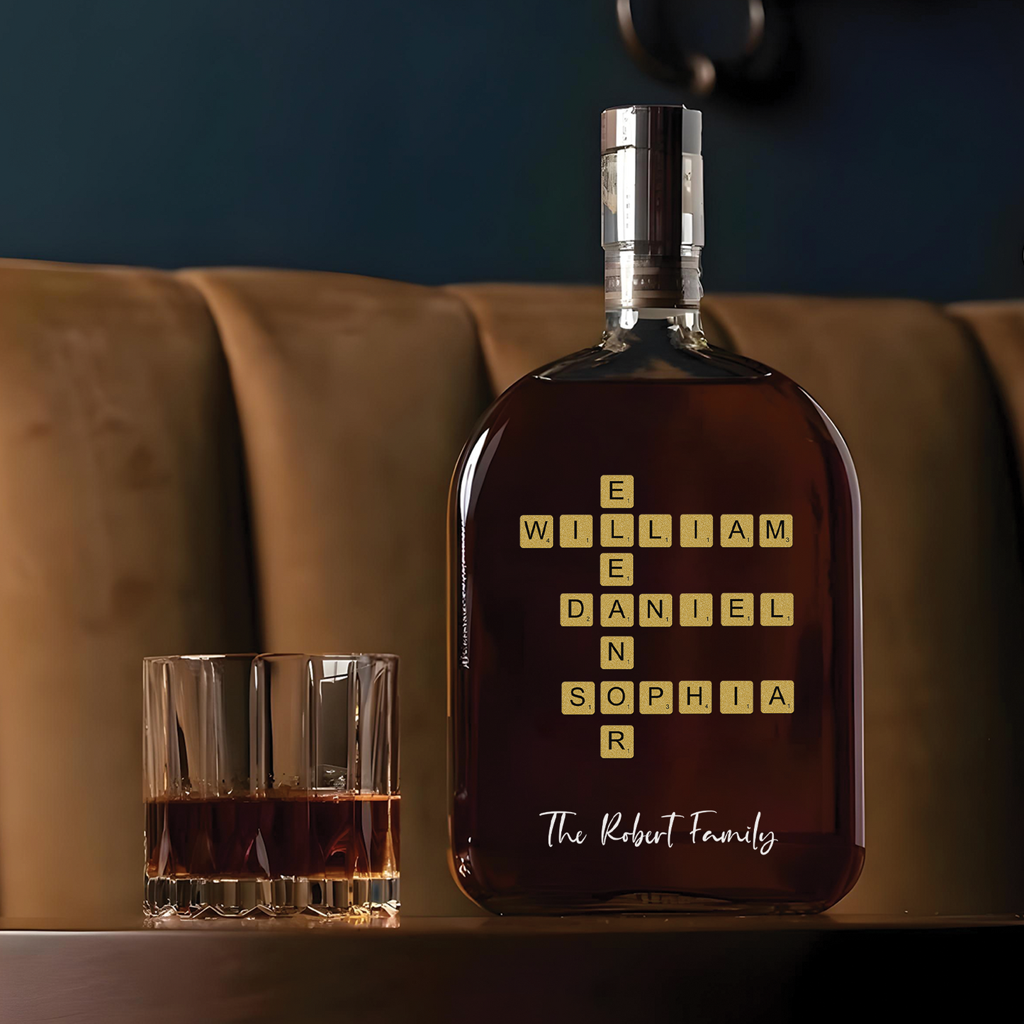 Family - Personalized Crossword Whiskey Bottle