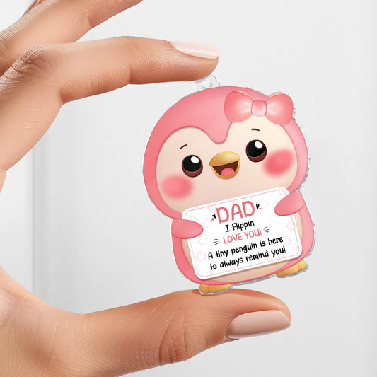 Family - I Flippin Love You - Personalized Acrylic Penguin Keychain