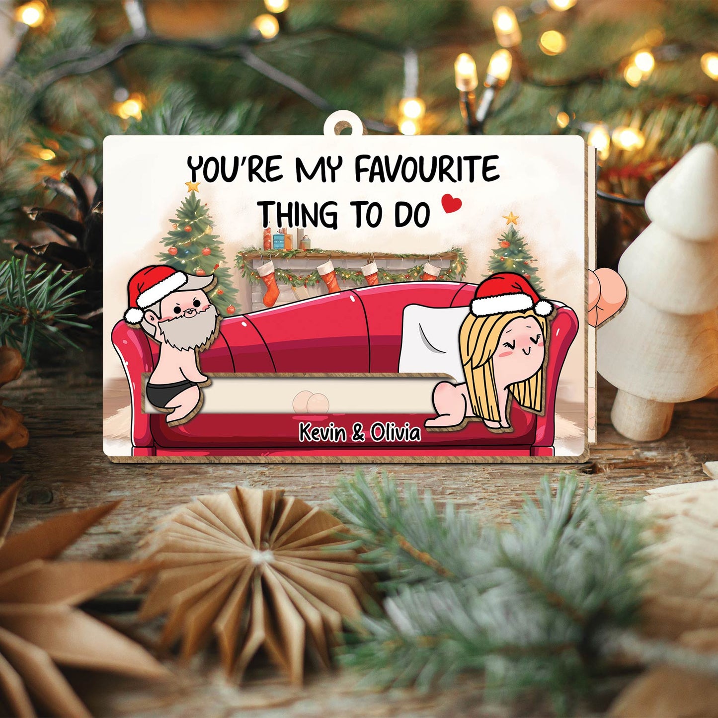 Couple - Naughty Couple On Sofa - Personalized Wooden Slider Ornament