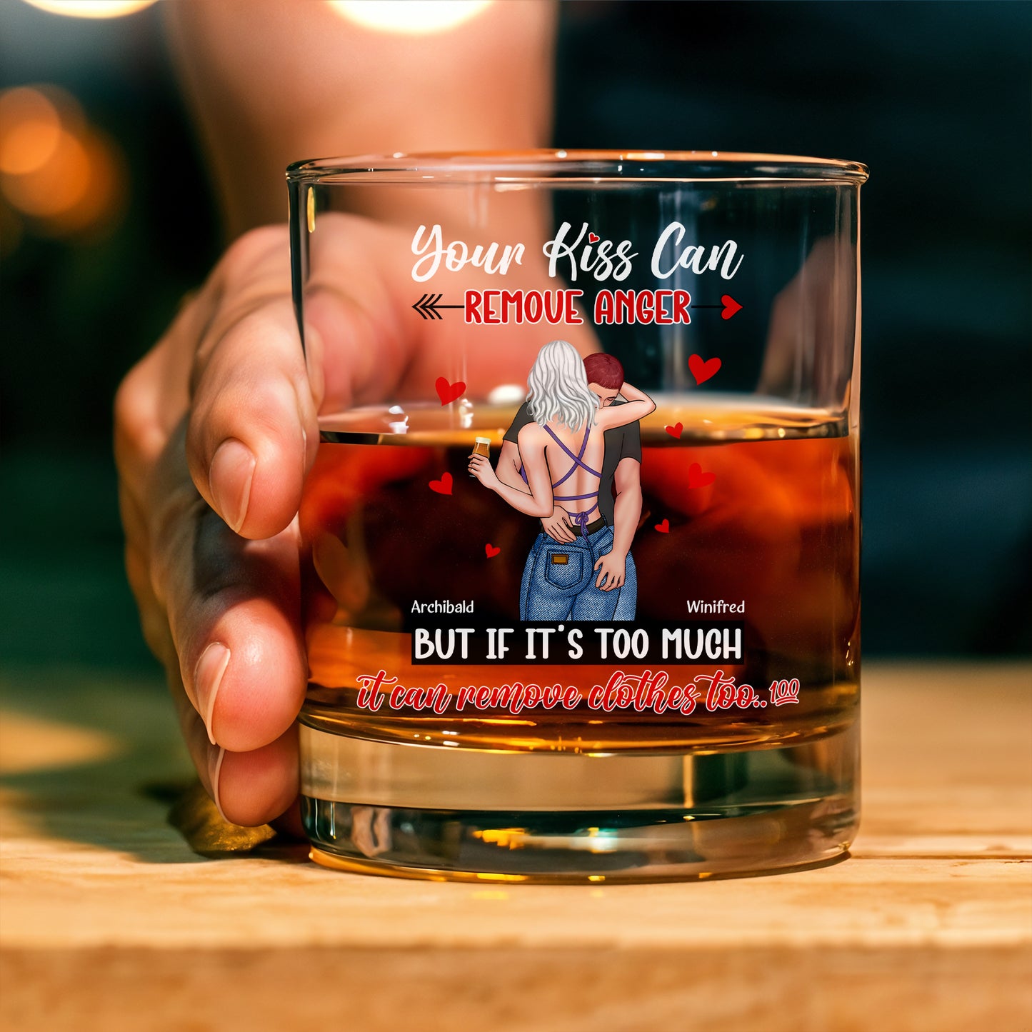 Couple - A Kiss Can Remove Anger - Personalized Whiskey Glass