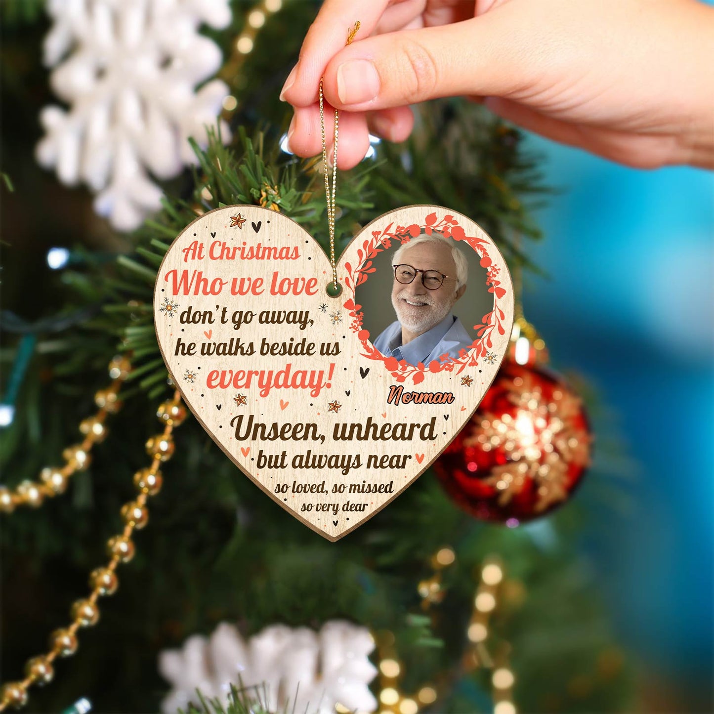 Family - In Loving Memory Robin Christmas Decoration - Personalized Wood Photo Ornament