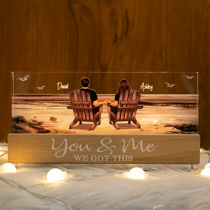 Couple - Couple Sitting At Beach Retro - Personalized LED Light