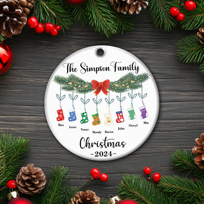 Family - Our First Christmas As A "" - Personalized Circle Ceramic Socks Christmas Ornament