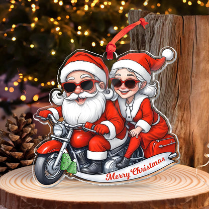 Christmas - Mr and Mrs Claus Motorcycle - Personalized Acrylic Ornament