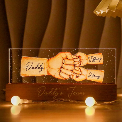 Father - Daddy's Team Fist Bump - Personalized Acrylic LED Night Light