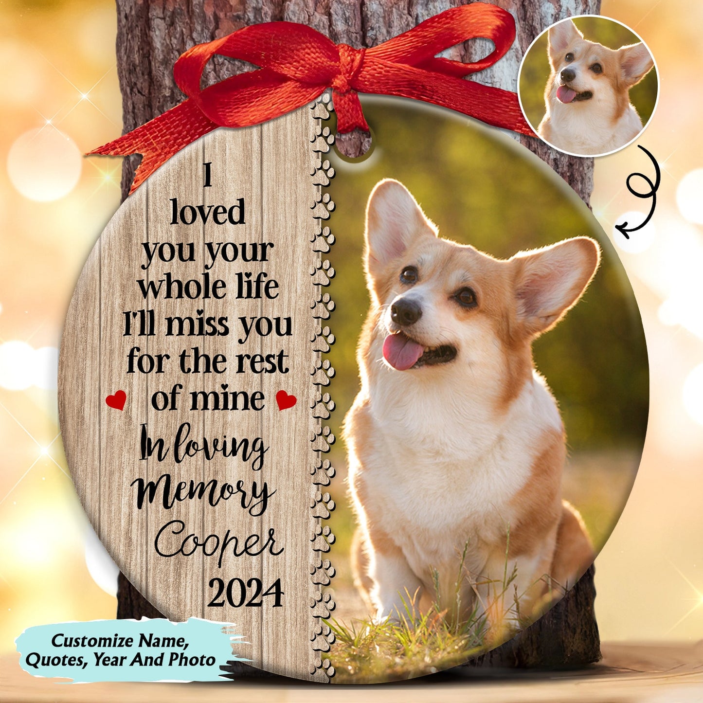 Pet Lovers - Custom Photo Dog Cat Forever In Our Hearts -  Personalized Circle Ceramic Ornament