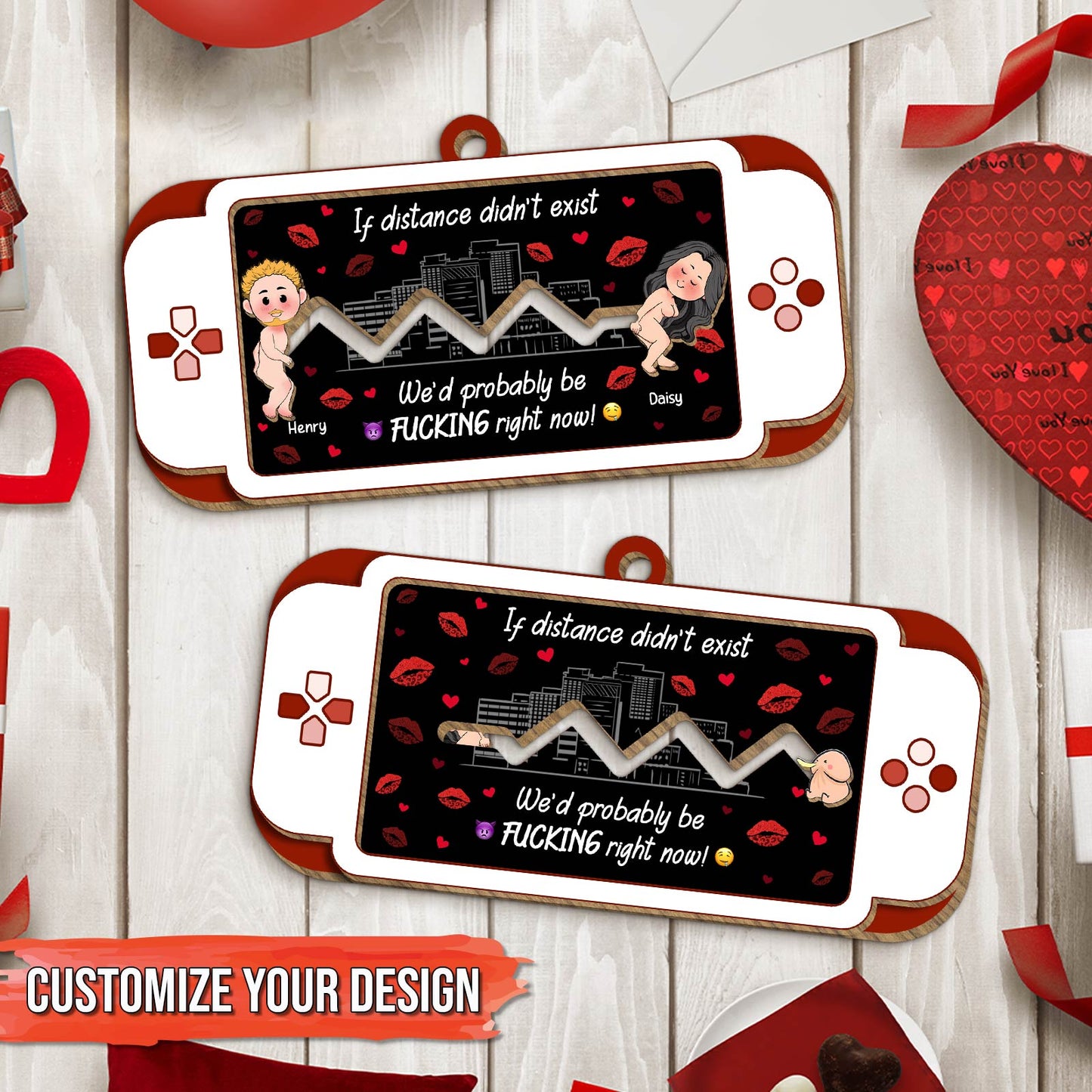 Couple - If Distance Didn't Exist We Probably Be F*cking Right Now - Personalized Wooden Slider Card Keychain