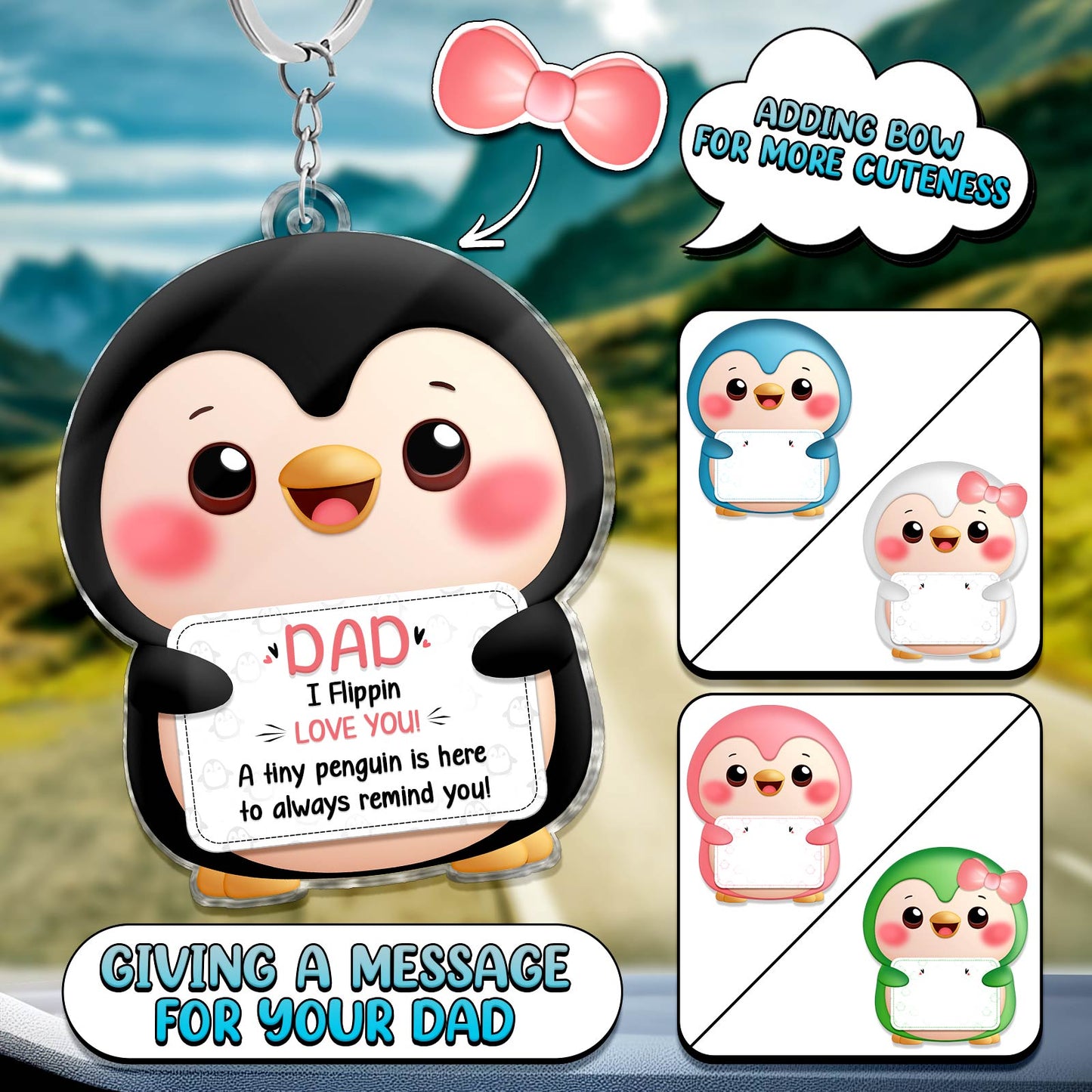 Family - I Flippin Love You - Personalized Acrylic Penguin Keychain