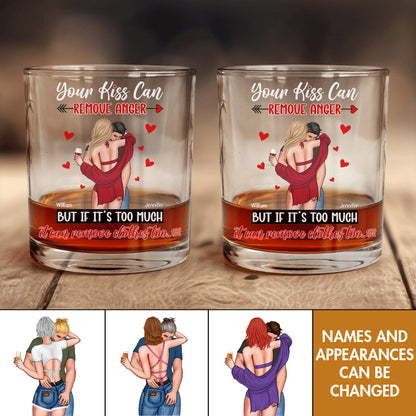 Couple - A Kiss Can Remove Anger - Personalized Whiskey Glass