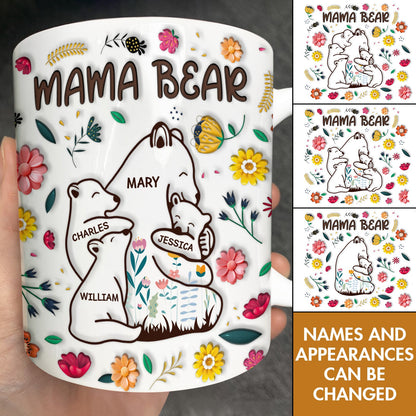 Mother - Mama Bear Floral Style - Personalized Mug