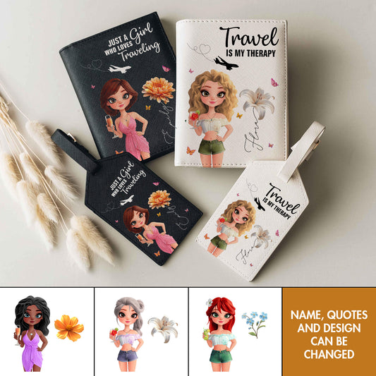 Travel Lovers - Just A Girl Who Loves Traveling -  Personalized Luggage Tag & Passport Bag