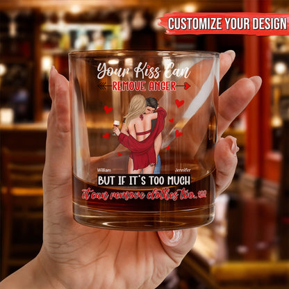 Couple - A Kiss Can Remove Anger - Personalized Whiskey Glass