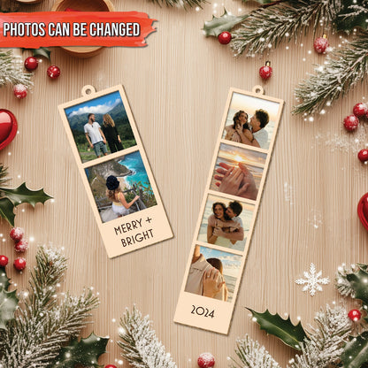 Family - Merry Christmas - Personalized 2-Layered Mix Photo Strip Ornament