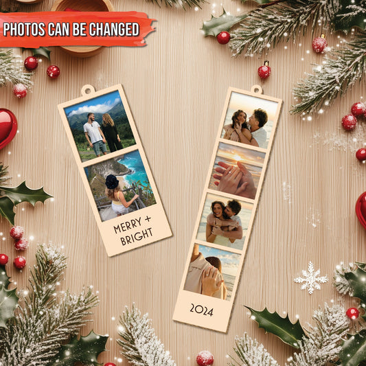 Family - Merry Christmas - Personalized 2-Layered Mix Photo Strip Ornament