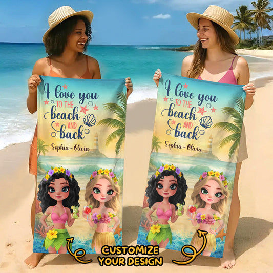 Besties - I Love You To The Beach And Back - Personalized Beach Towel