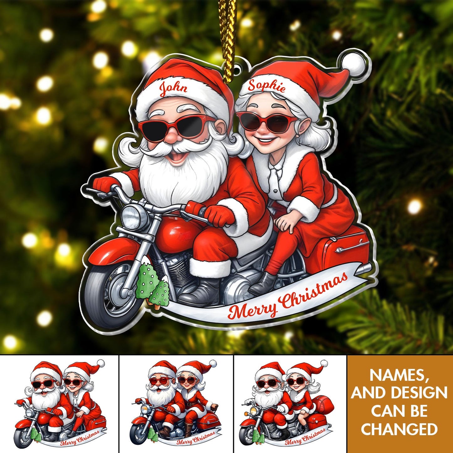 Christmas - Mr and Mrs Claus Motorcycle - Personalized Acrylic Ornament