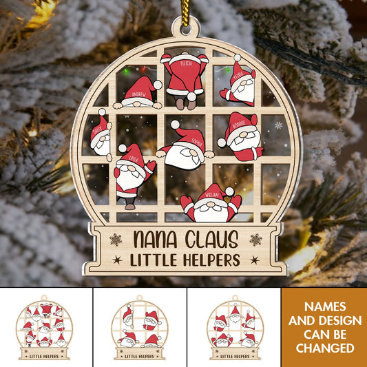 Family - Christmas Gnome Nana Claus Little Helpers - Personalized 2-Layered Mix Ornament