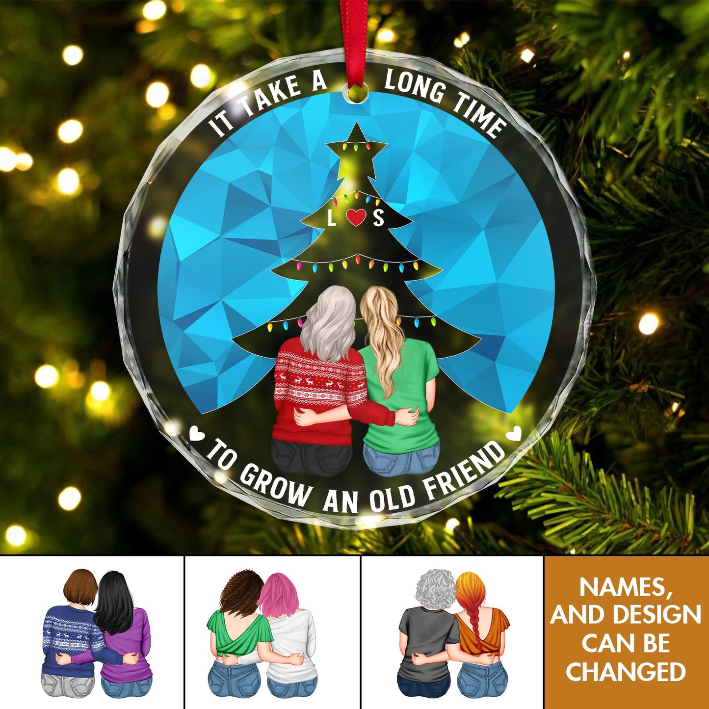 Family - To Grow An Old Friend - Personalized Circle Glass Ornament