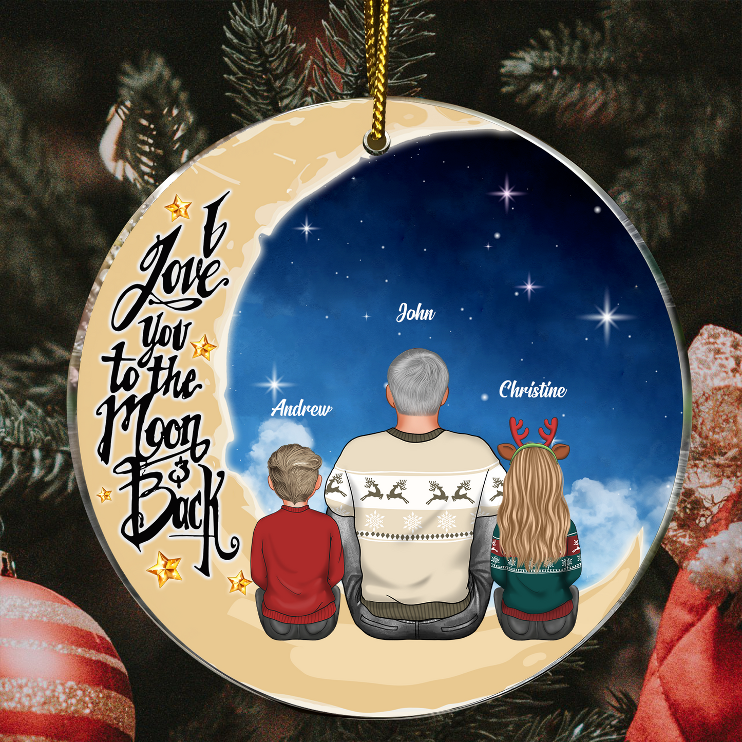 Family - I Love You To The Moon And Back - Personalized Ornament