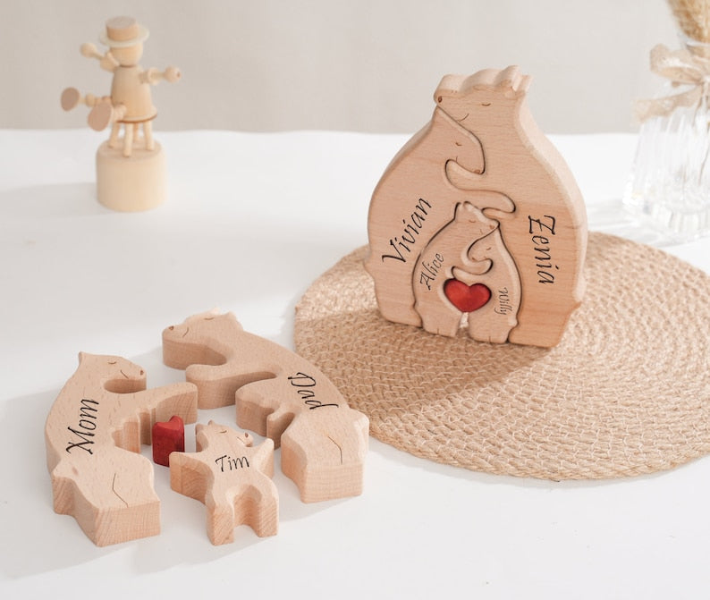 Family - Wooden Bears Family Puzzle - Personalized Wooden Carvings